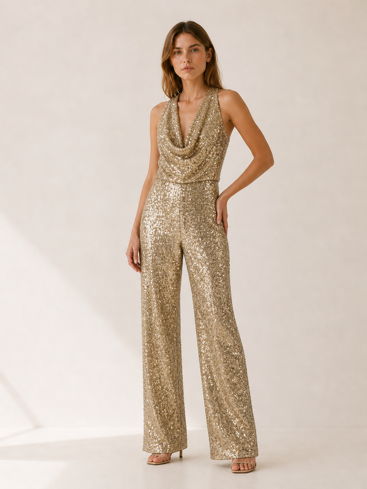Taryn | Sequin Jumpsuit with Halter Neckline