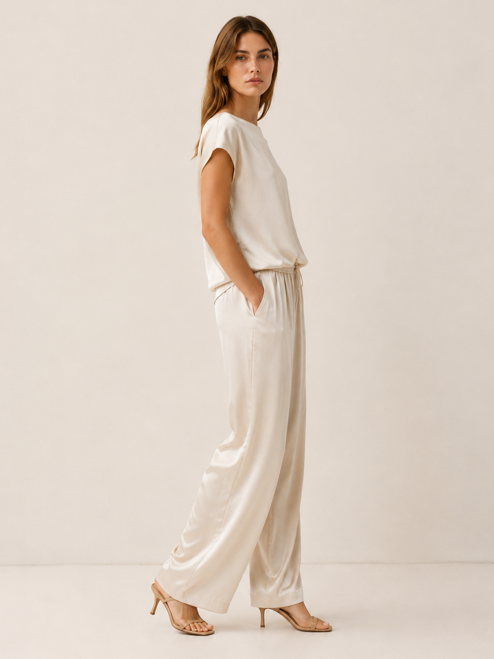 Tilda | Satin Two Piece Set with Wide Leg Trousers