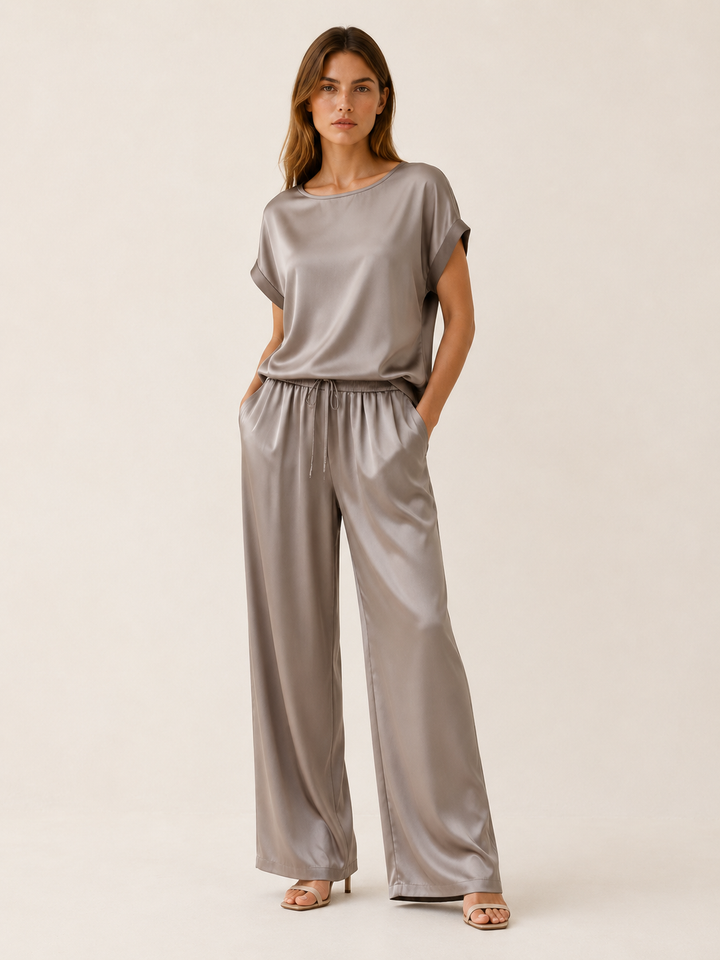 Tilda | Satin Two Piece Set with Wide Leg Trousers