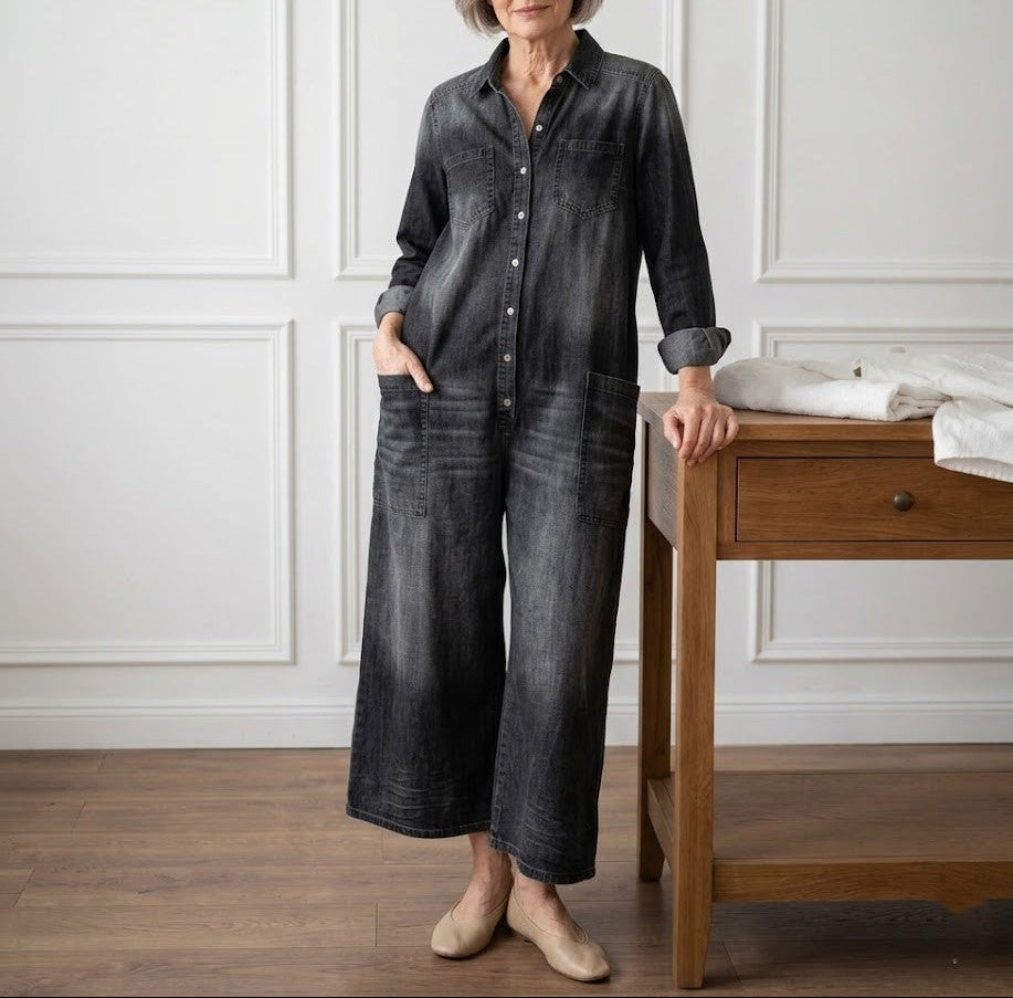 Saylor Denim Jumpsuit — back view