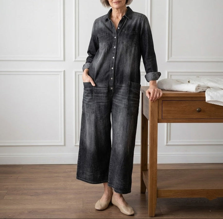 Saylor Denim Jumpsuit — back view