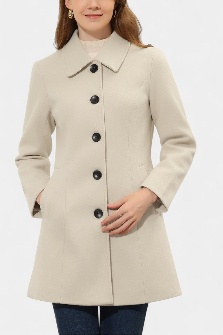 Manea long coat with fur collar back view elegant
