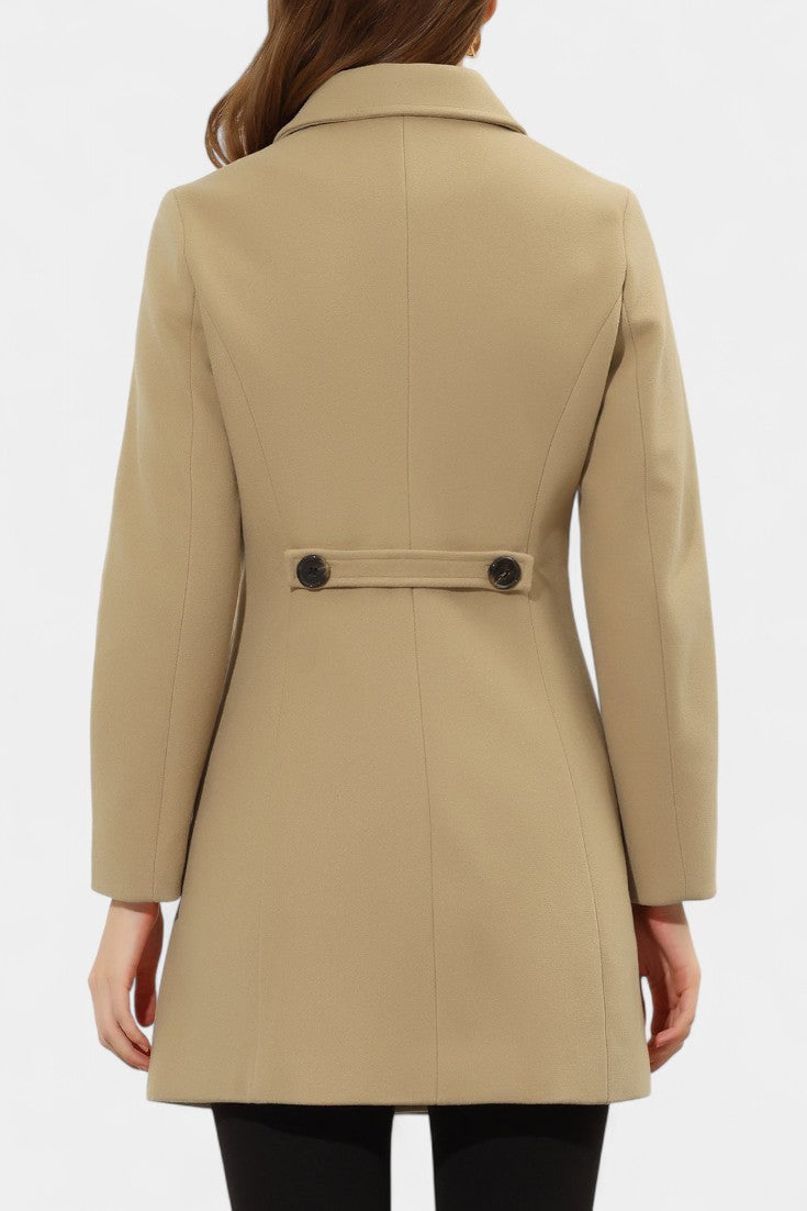 Manea warm coat side slit and lining detail