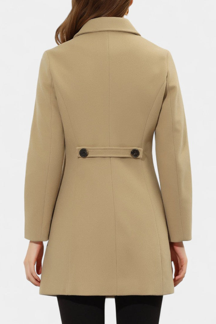 Manea warm coat side slit and lining detail