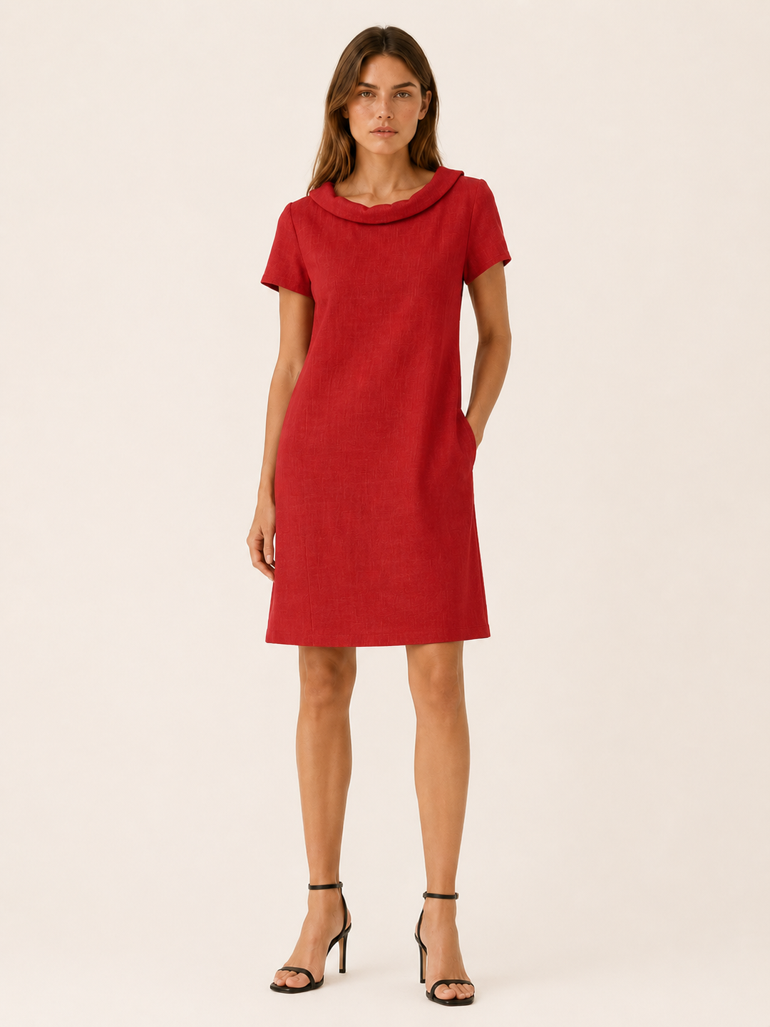 Yellow Linen Cotton Mini Dress with Rolled Neckline – full length view