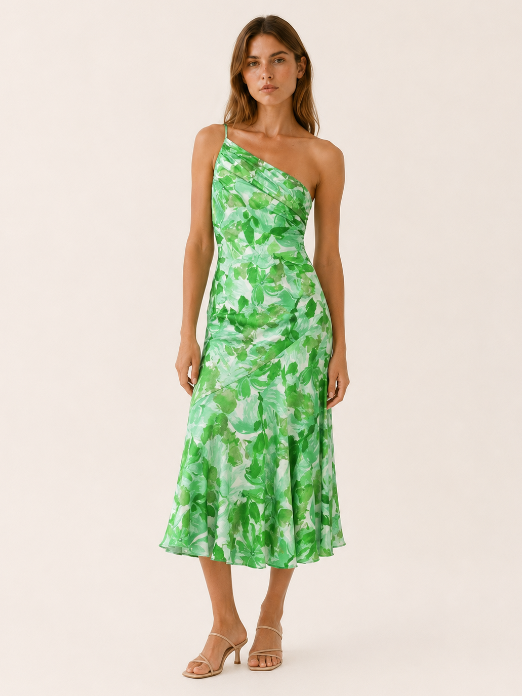 Blue Floral Midi Dress with One Shoulder Cut – lifestyle