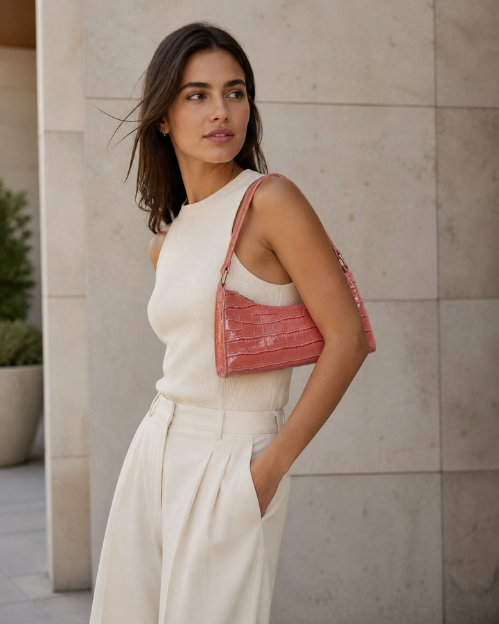 Vireya | Croc Effect Shoulder Bag with Zip Closure