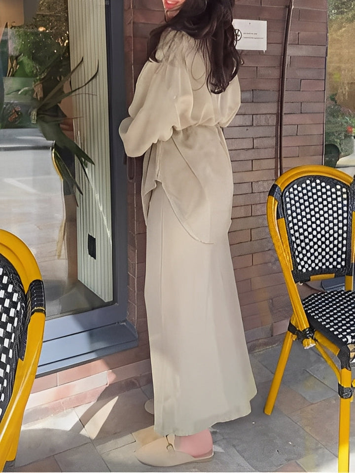 Tie-blouse skirt women's set – model wearing