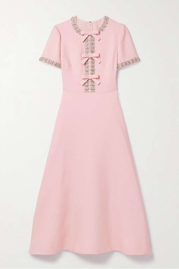 Zoe Bow with Crystal Embellished Midi Dress Pink — side view